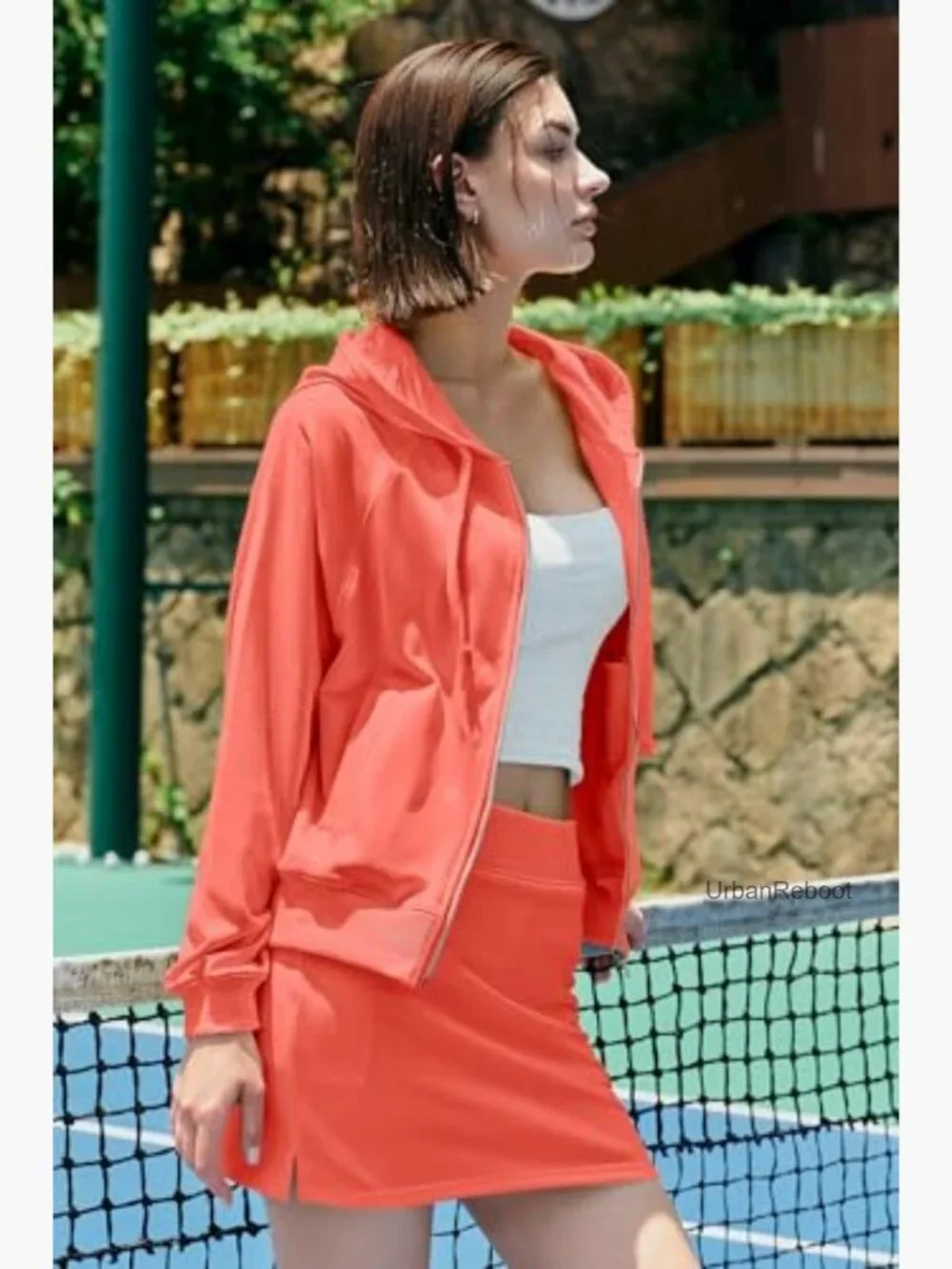 2 Piece Workout Set Zip Up Hoodie and Skirt Matching Lounge Set